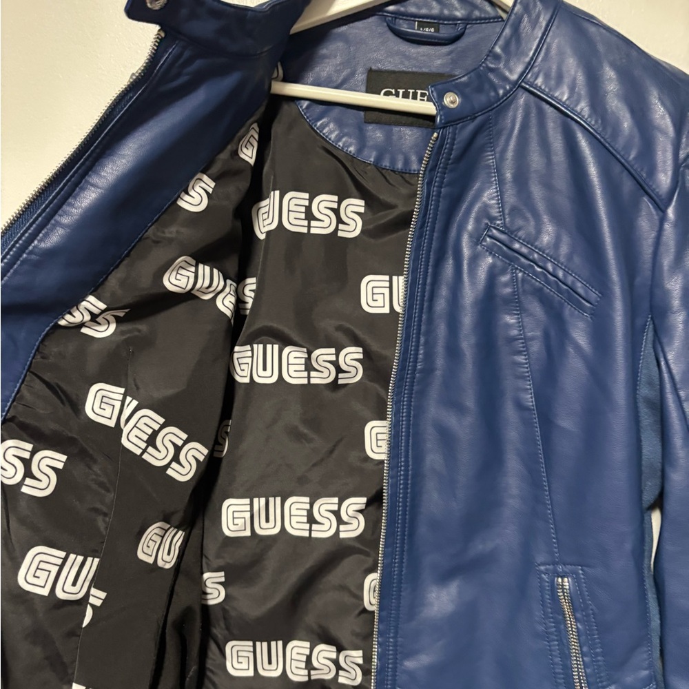 GUESS blue faux-leather moto jacket - Picture 2 of 3
